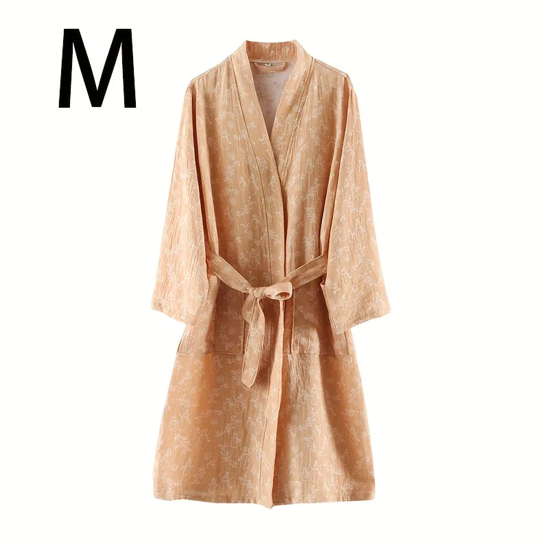 1pc Unisex Double Layer Cotton Gauze Bathrobe, Quick-Dry Absorbent Robe For Spring/Autumn, Modern Homewear Sleepwear, Couples Loungewear