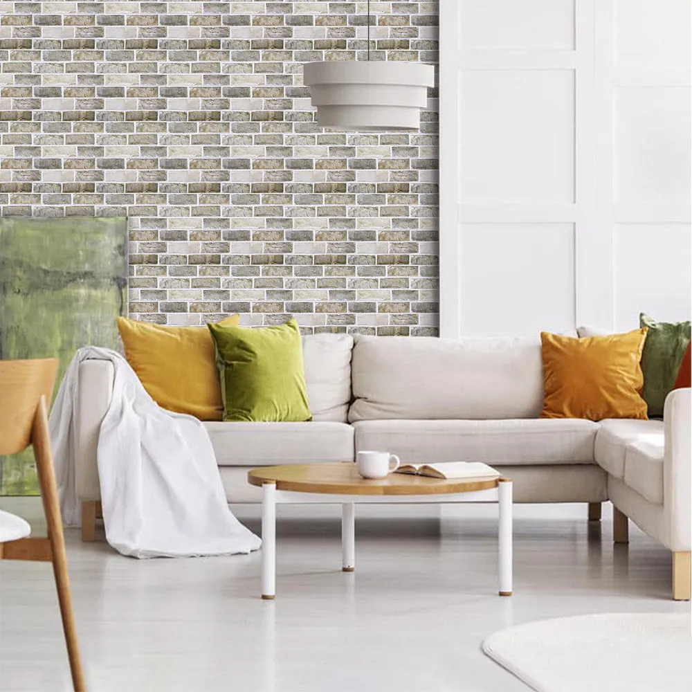 3D Brown-Gray Brick Peel and Stick Wall Tile