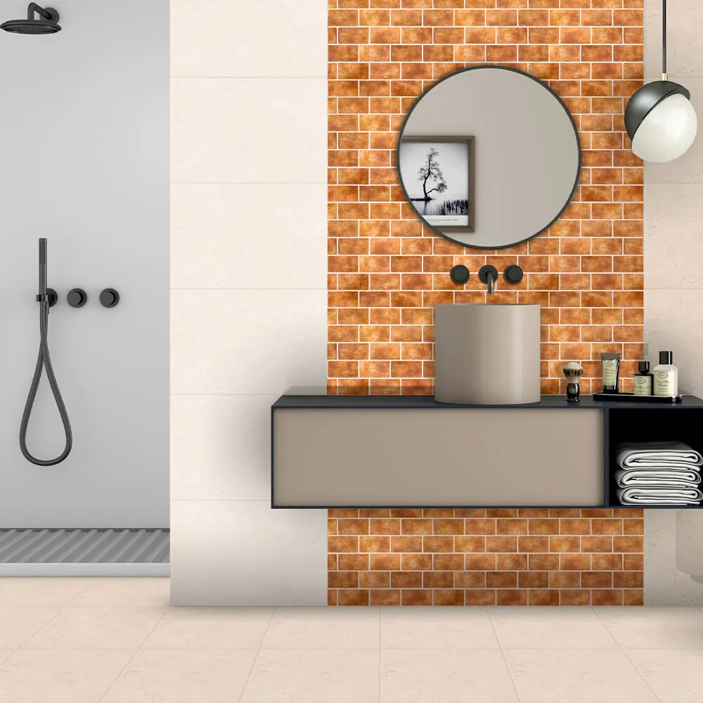 3D Ceramic Orange Brick Peel and Stick Wall Tile