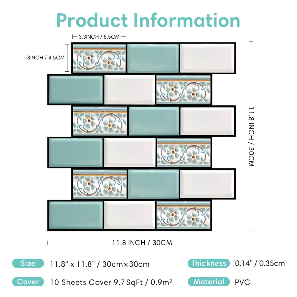 3D Green and White Mosaic Peel and Stick Wall Tile