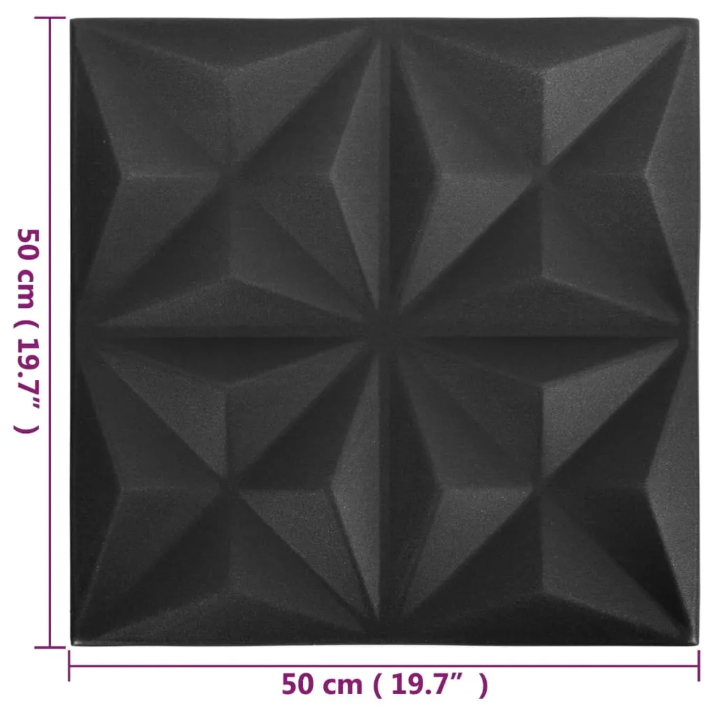 3D Wall Panels 24 pcs 50x50 cm Origami Black 6 m²