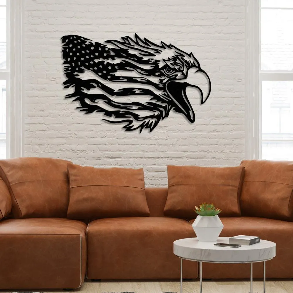 American Bald Eagle Wall Art with Distressed US Flag-Indepence Day Gift