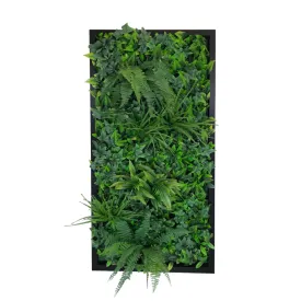 Artificial green foliage wall rectangle art panel black aluminium - 100x50cm