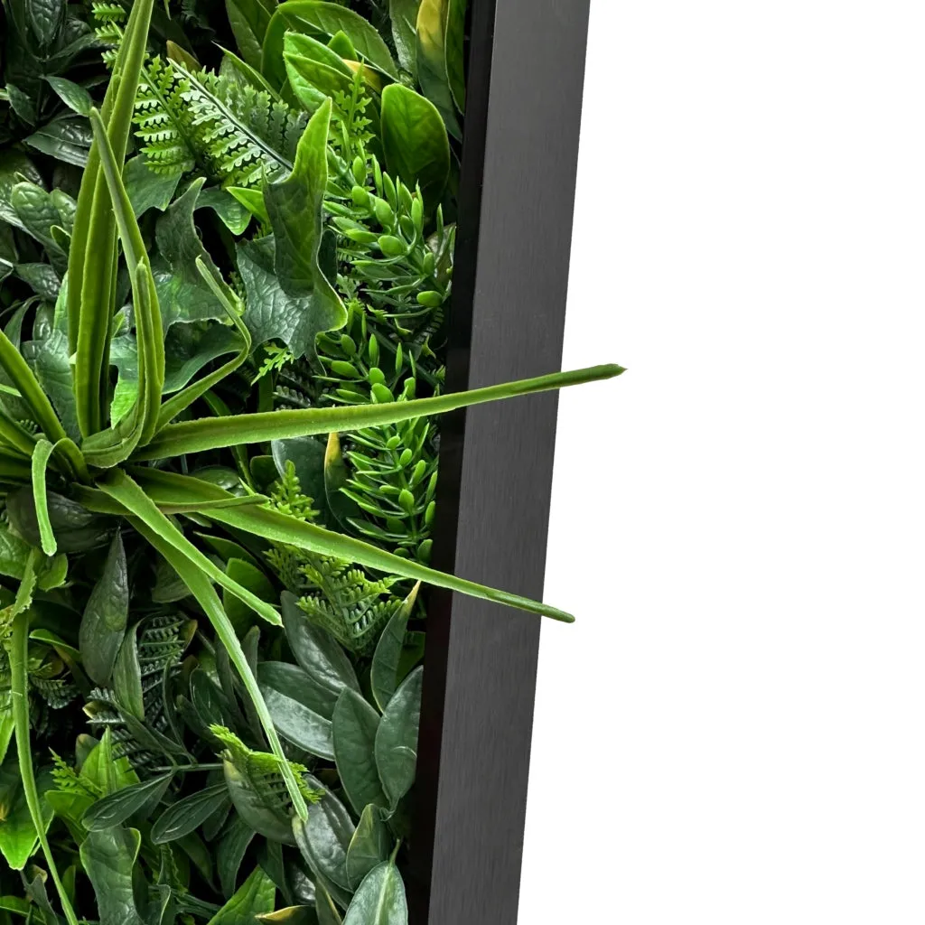 Artificial green foliage wall rectangle art panel black aluminium - 100x50cm