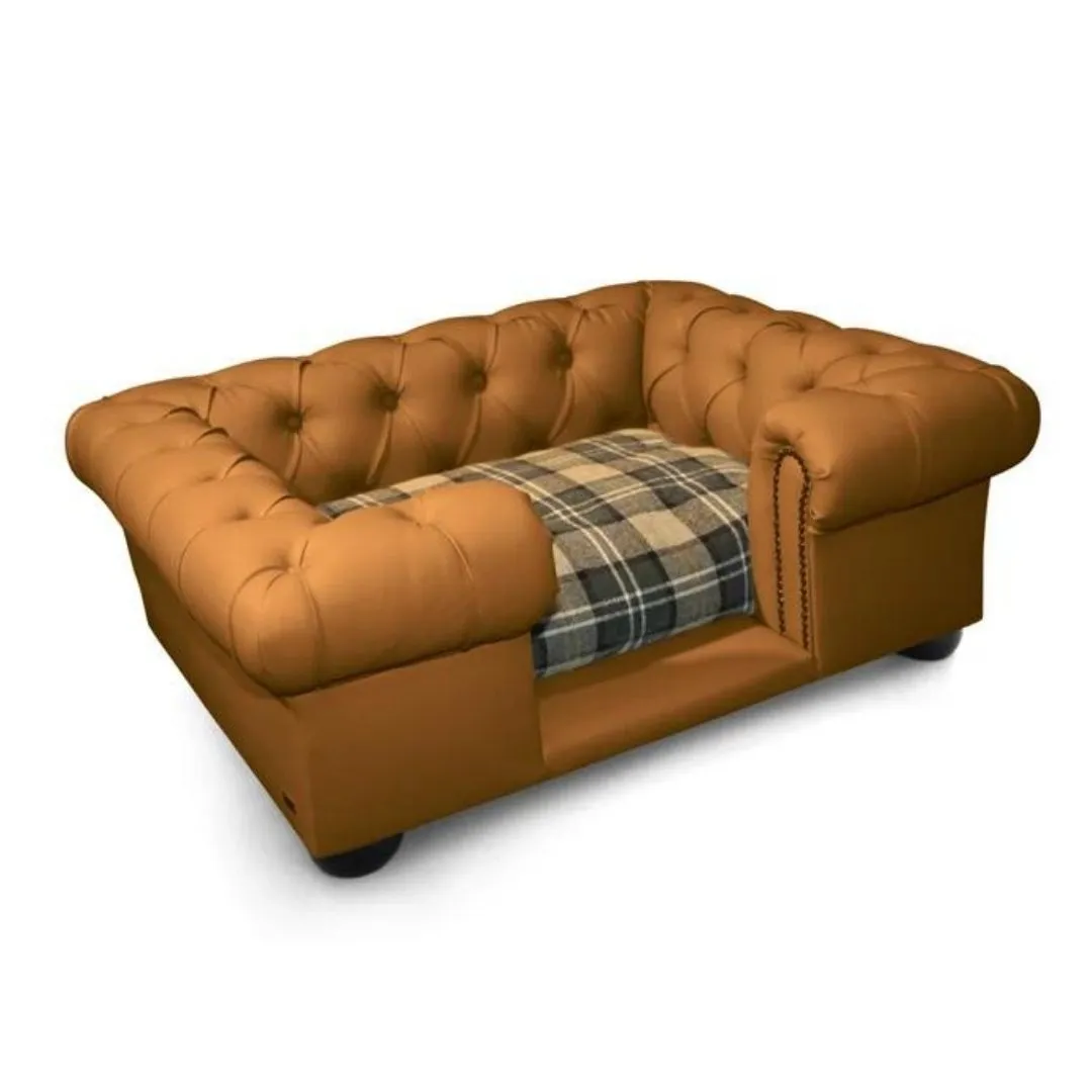 Balmoral Dog Sofa Chesterfield In Camel Faux Leather