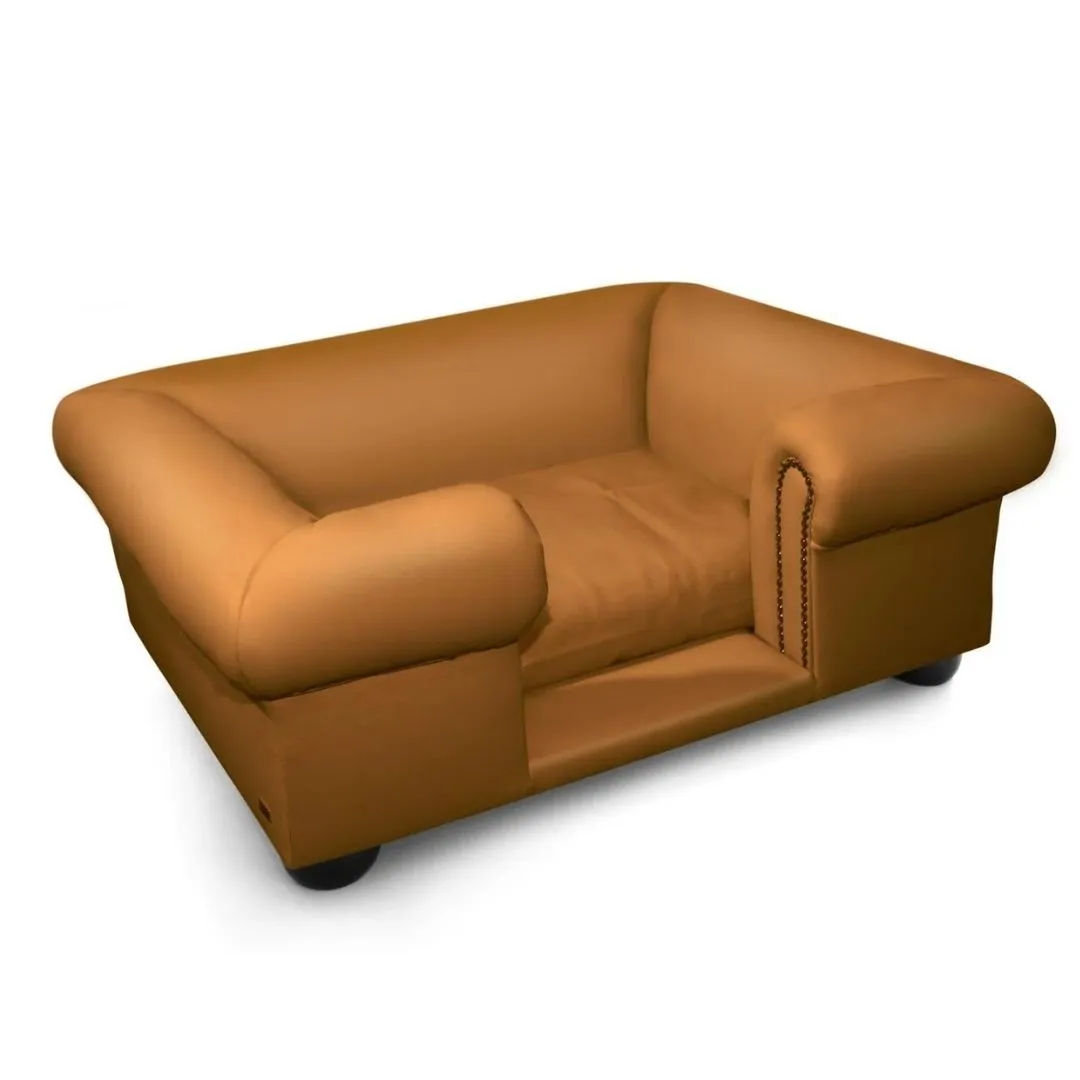 Balmoral Dog Sofa Chesterfield In Camel Faux Leather