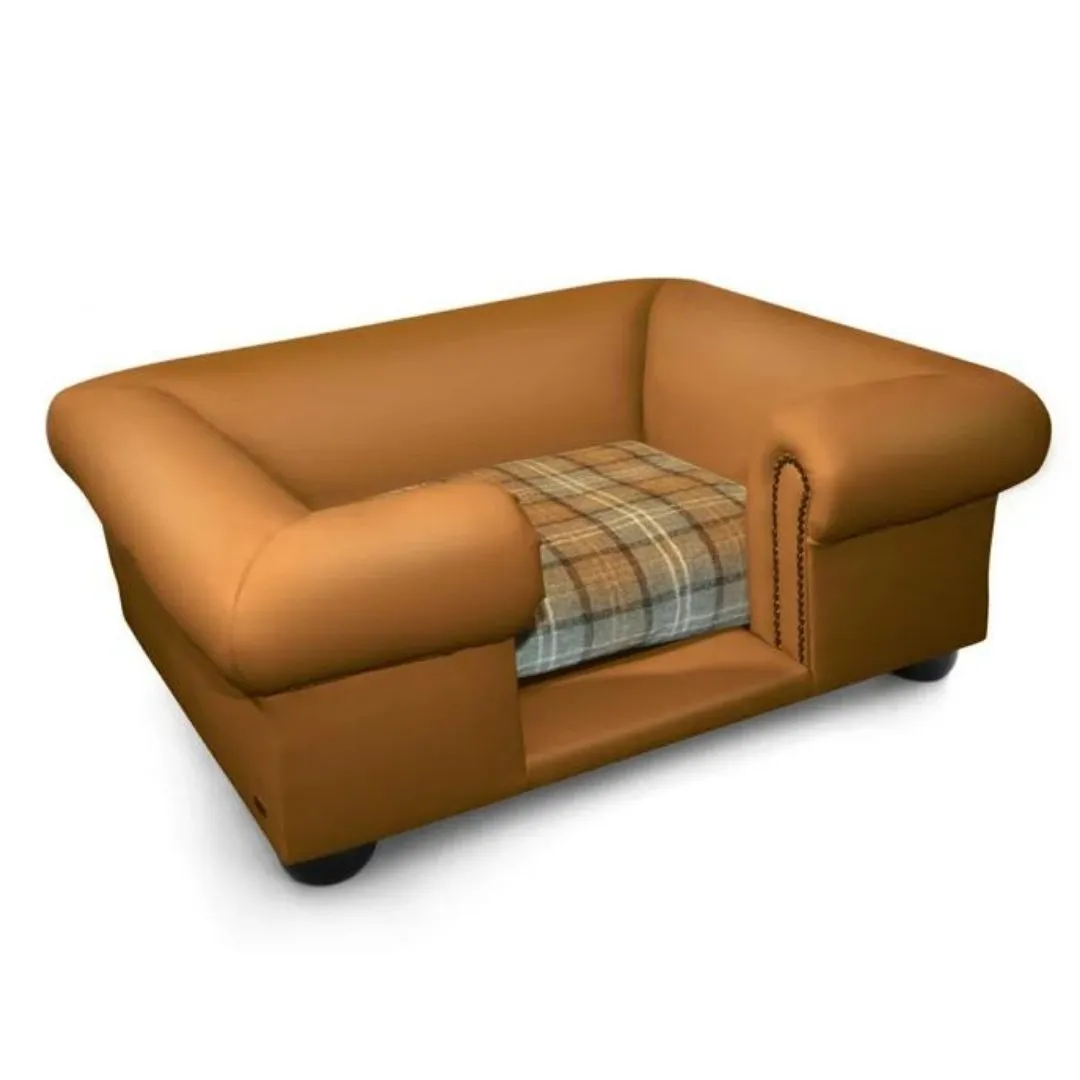 Balmoral Dog Sofa Chesterfield In Camel Faux Leather