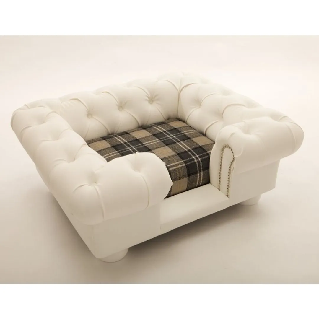 Balmoral Dog Sofa Chesterfield In White Faux Leather