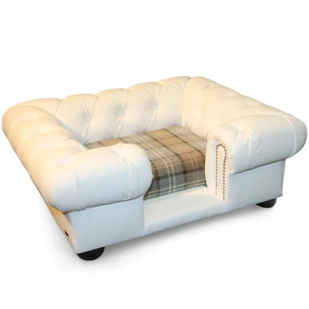 Balmoral Dog Sofa Chesterfield In White Faux Leather