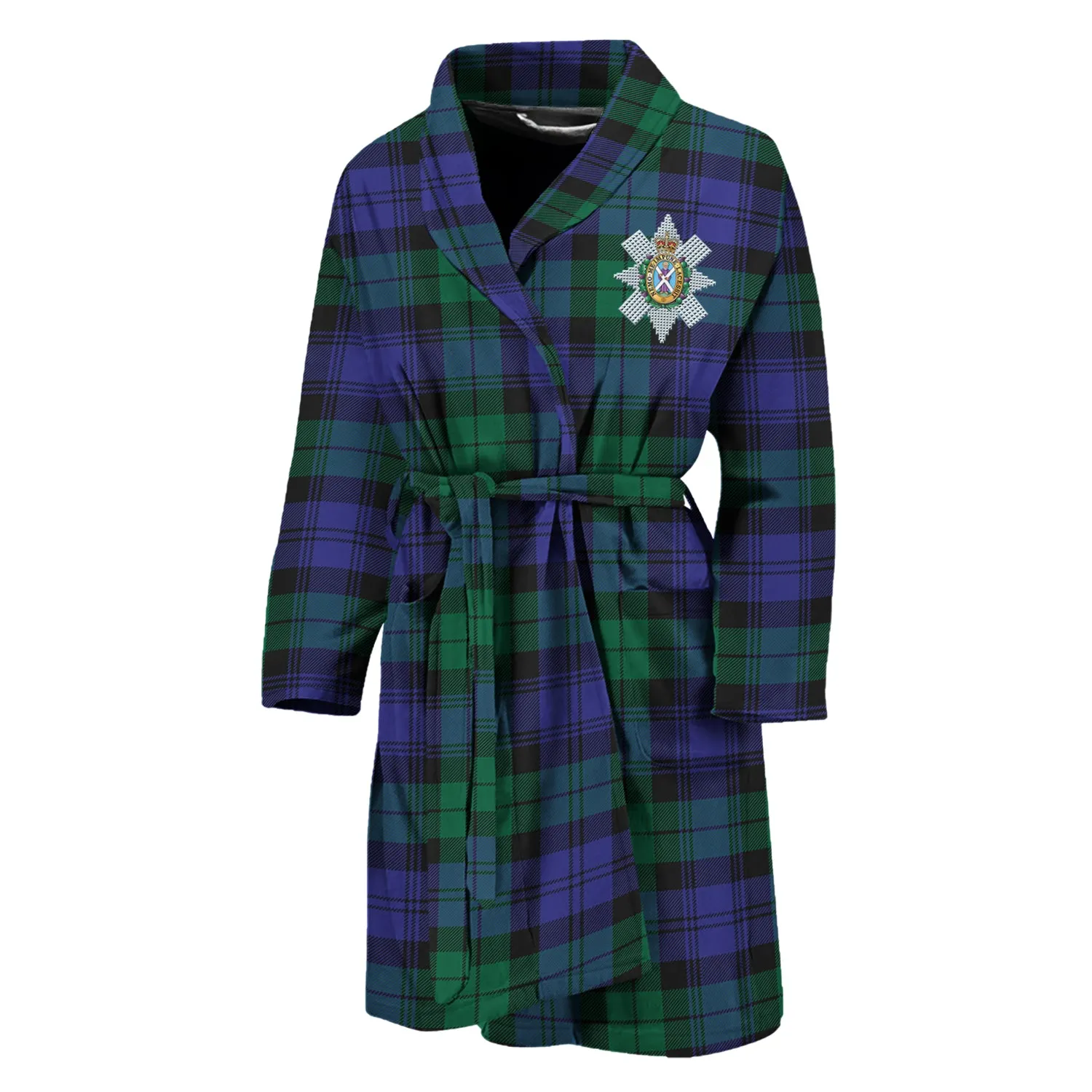 Black Watch Modern Tartan Bathrobe with Family Crest