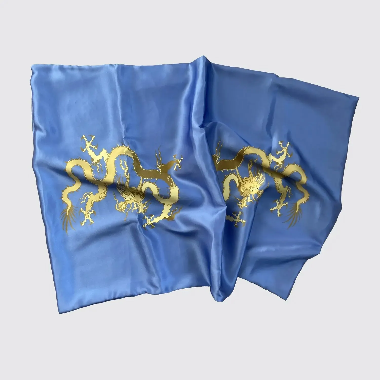 Blue With Golden Dragon Design Silk Pillowcase