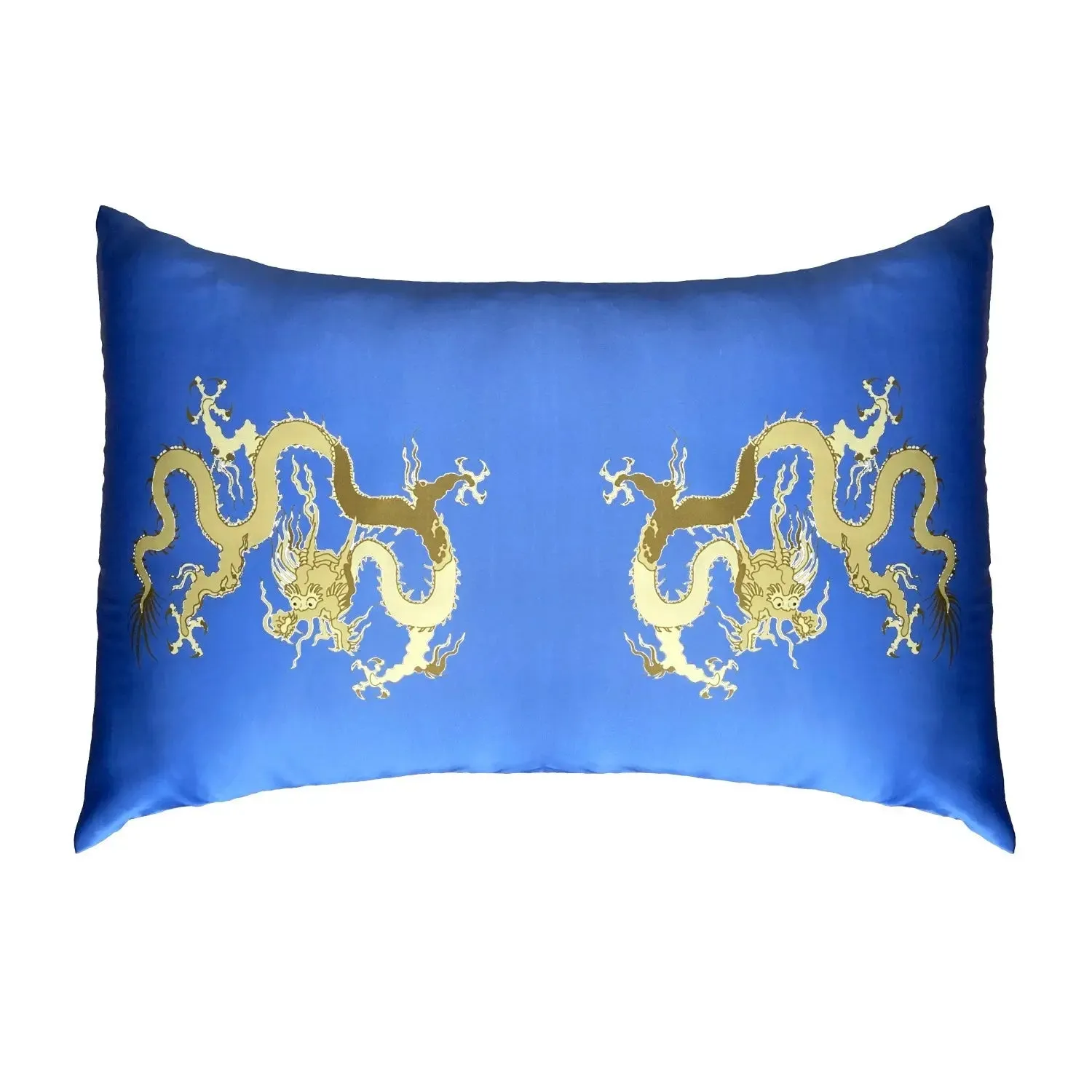 Blue With Golden Dragon Design Silk Pillowcase