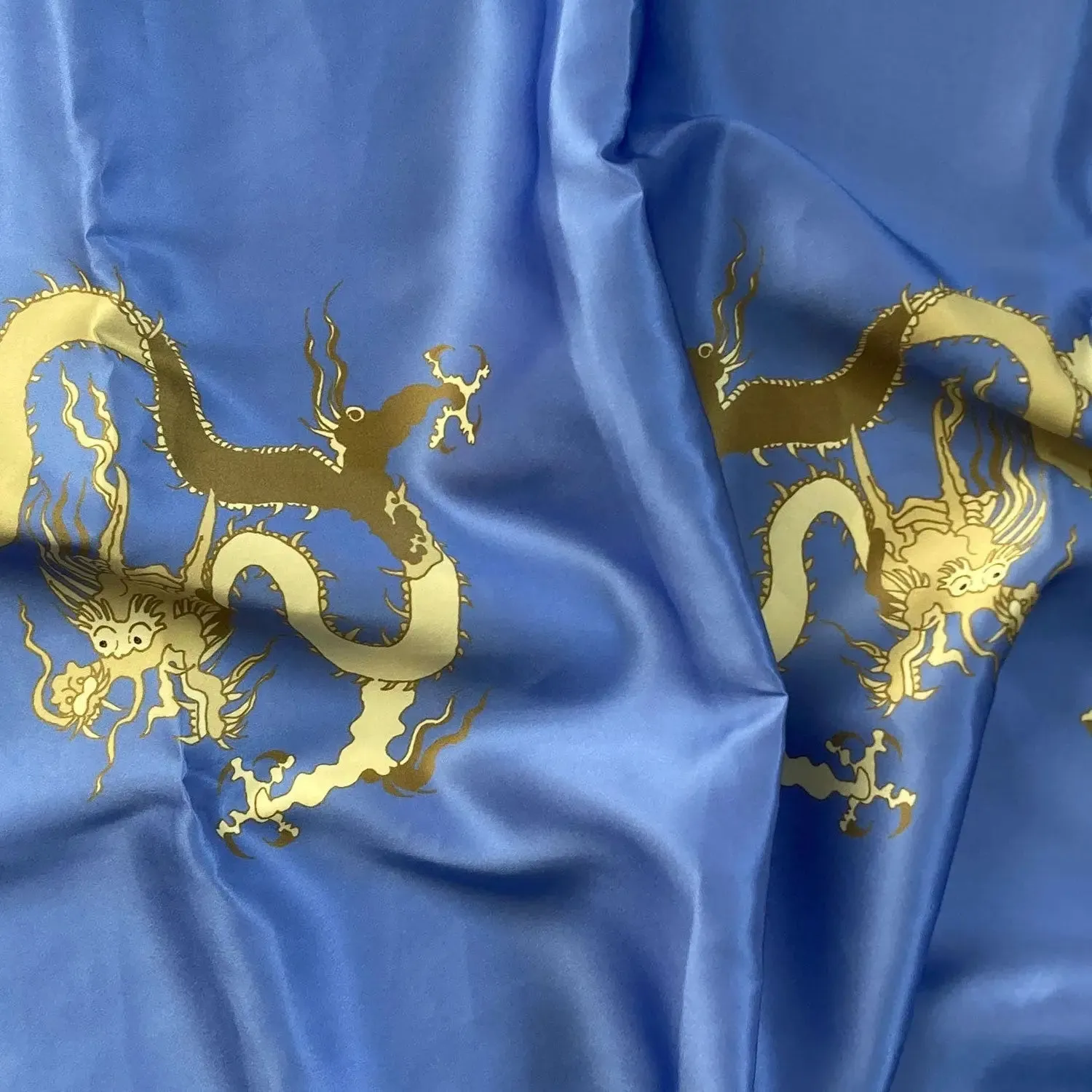 Blue With Golden Dragon Design Silk Pillowcase