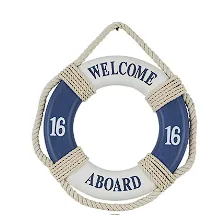 BLUE WOODEN SIGN HANDMADE "WELCOME" ROPE LIFE RING WALL DECOR WITH VARYING DETAILS AND COLORS