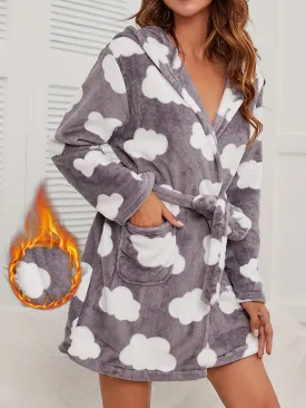 Cloud Soft Fleece Night Robe - Long Sleeve Hooded Design with Pockets, Ultra-Comfy Women's Sleepwear and Dresses for Relaxation