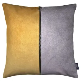 Decorative Zip Yellow   Grey Velvet Cushion