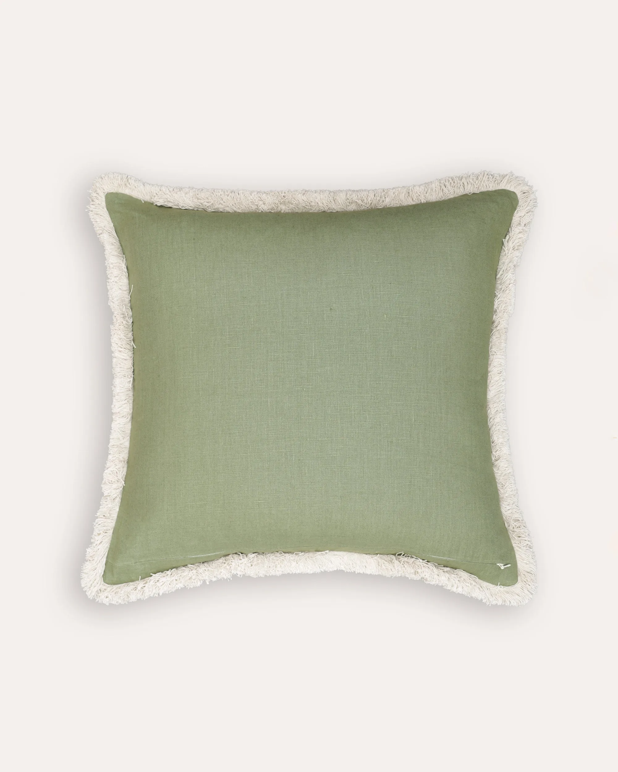 Embroidered Linen Cushion - Green