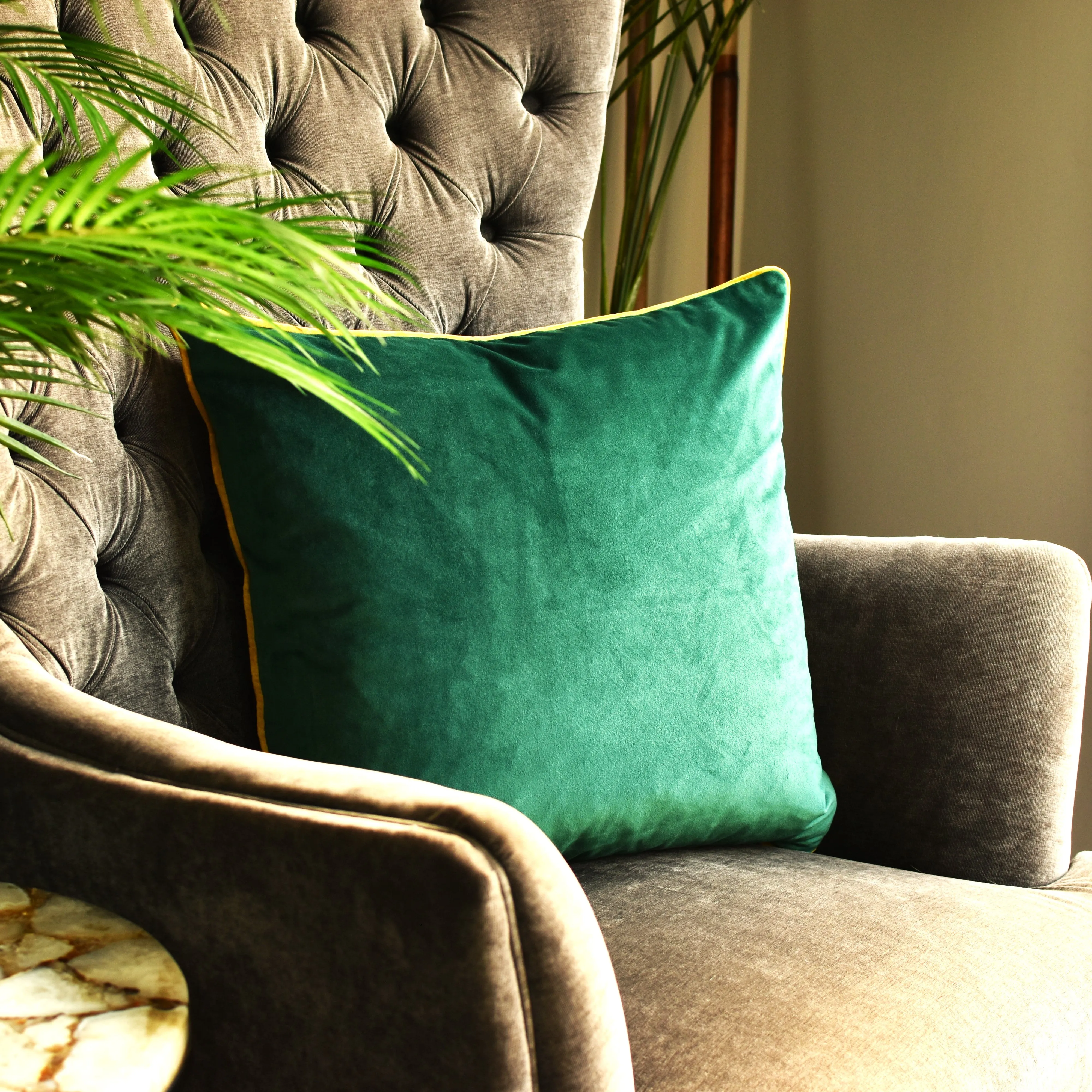 Emerald Green & Moss 55cm Velvet Cushion