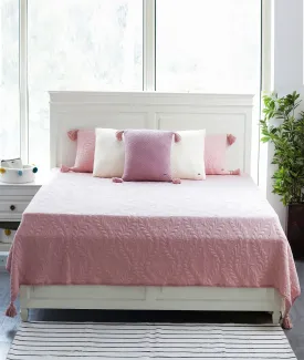 Floral Pink 100% Cotton Knitted King Size Bed Cover with 2 Pillow Cover Set