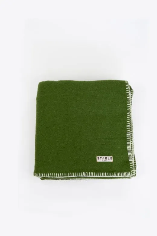 Green Wool Bed Blanket with Blanket Stitch