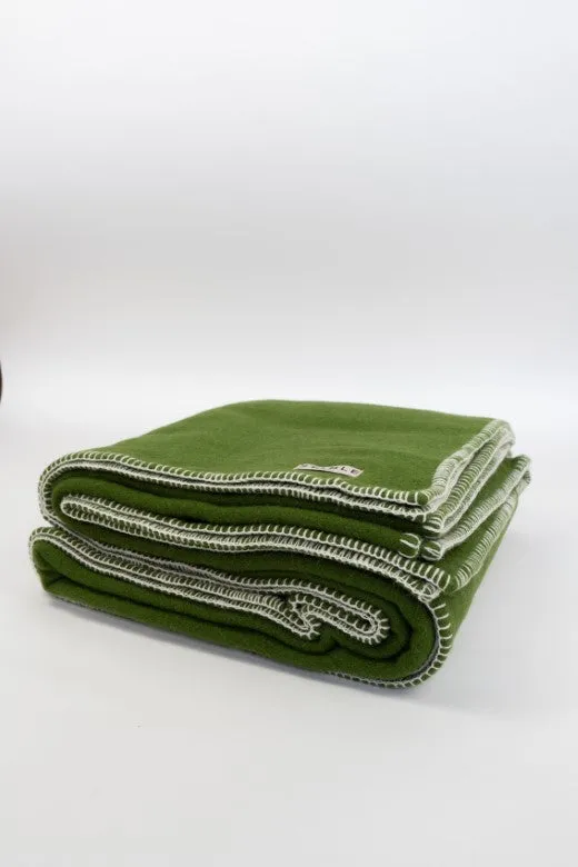 Green Wool Bed Blanket with Blanket Stitch