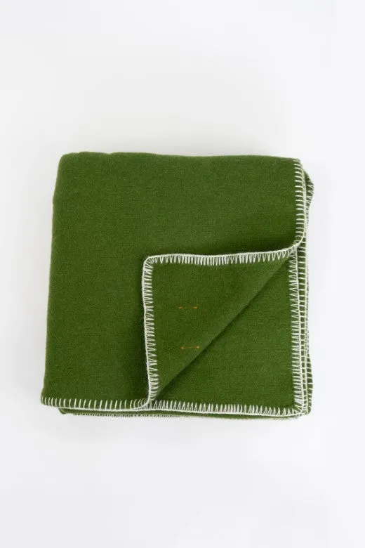 Green Wool Bed Blanket with Blanket Stitch