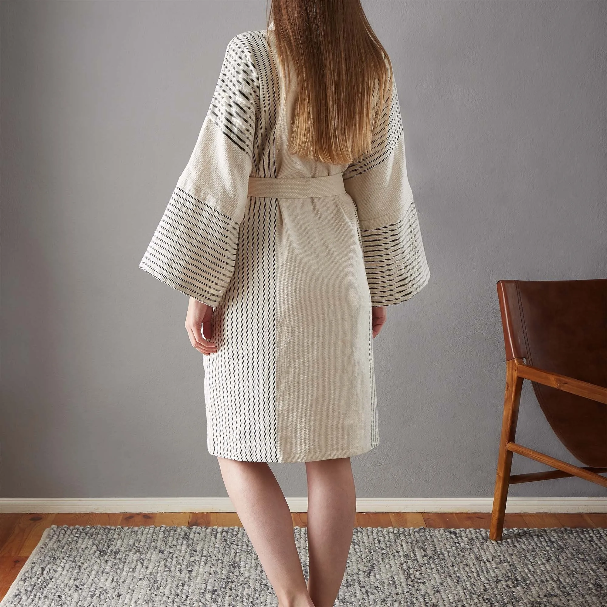 Kadan european linen Bathrobe [Cream/Black]