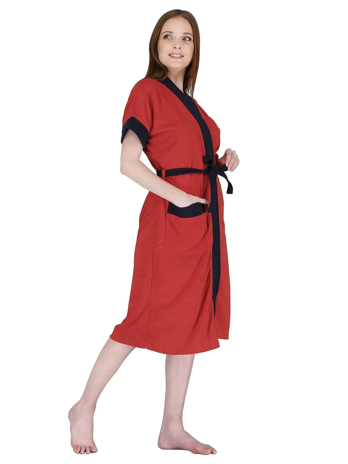 Kuber Industries Bathrobe for Women Micro Terry Cotton Towel Robe | Soft and Easy to Absorb & Dry| Unisex Bathrobe (Red) (Pack Of 4)