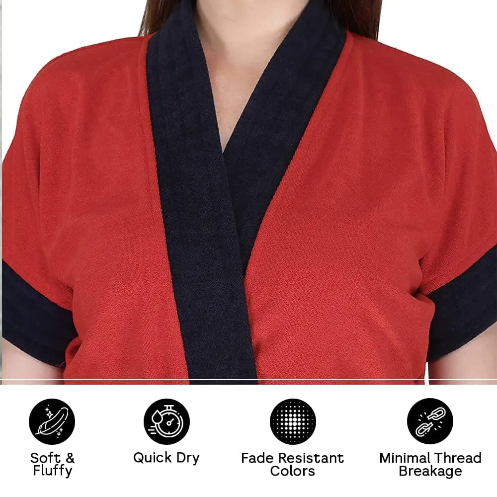 Kuber Industries Bathrobe for Women Micro Terry Cotton Towel Robe | Soft and Easy to Absorb & Dry| Unisex Bathrobe (Red) (Pack Of 4)