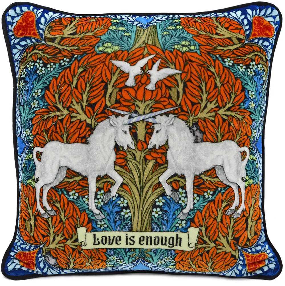 Love is Enough - Unicorns in Orange/Blue on silk velvet