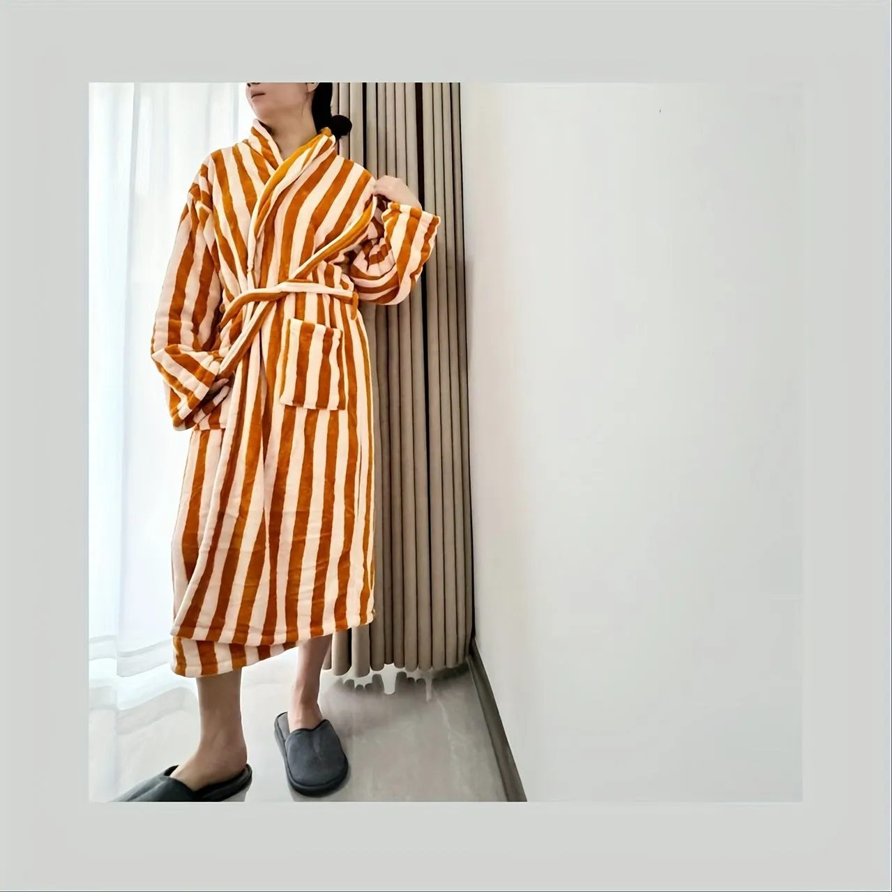 Luxurious Modern Striped Bathrobe for Men and Women – Super Soft Polyester Blend, Machine Washable, Knit Fabric Towel Robe with Space Theme, 300gsm Lightweight Hotel Spa Quality Bath Wrap