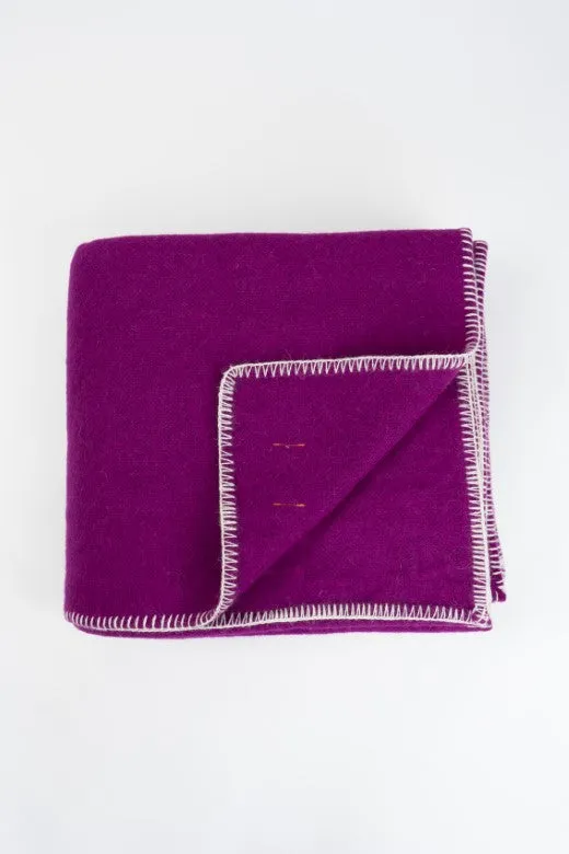 Magenta Purple Wool Bed Blanket with Blanket Stitch