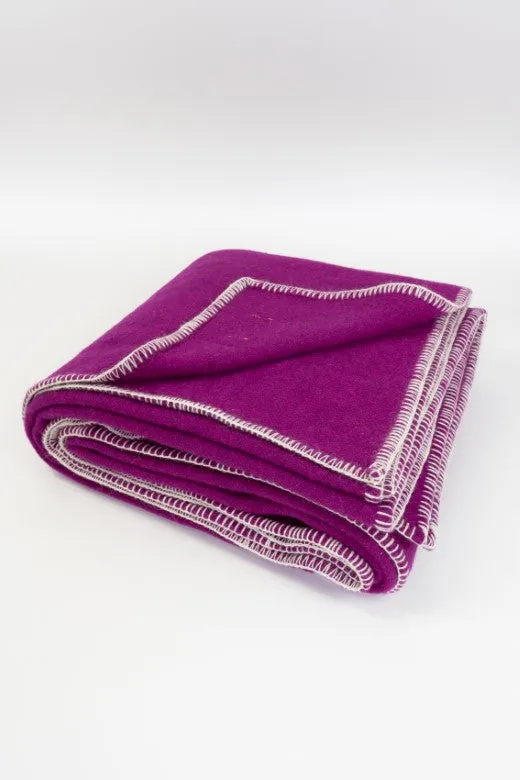 Magenta Purple Wool Bed Blanket with Blanket Stitch