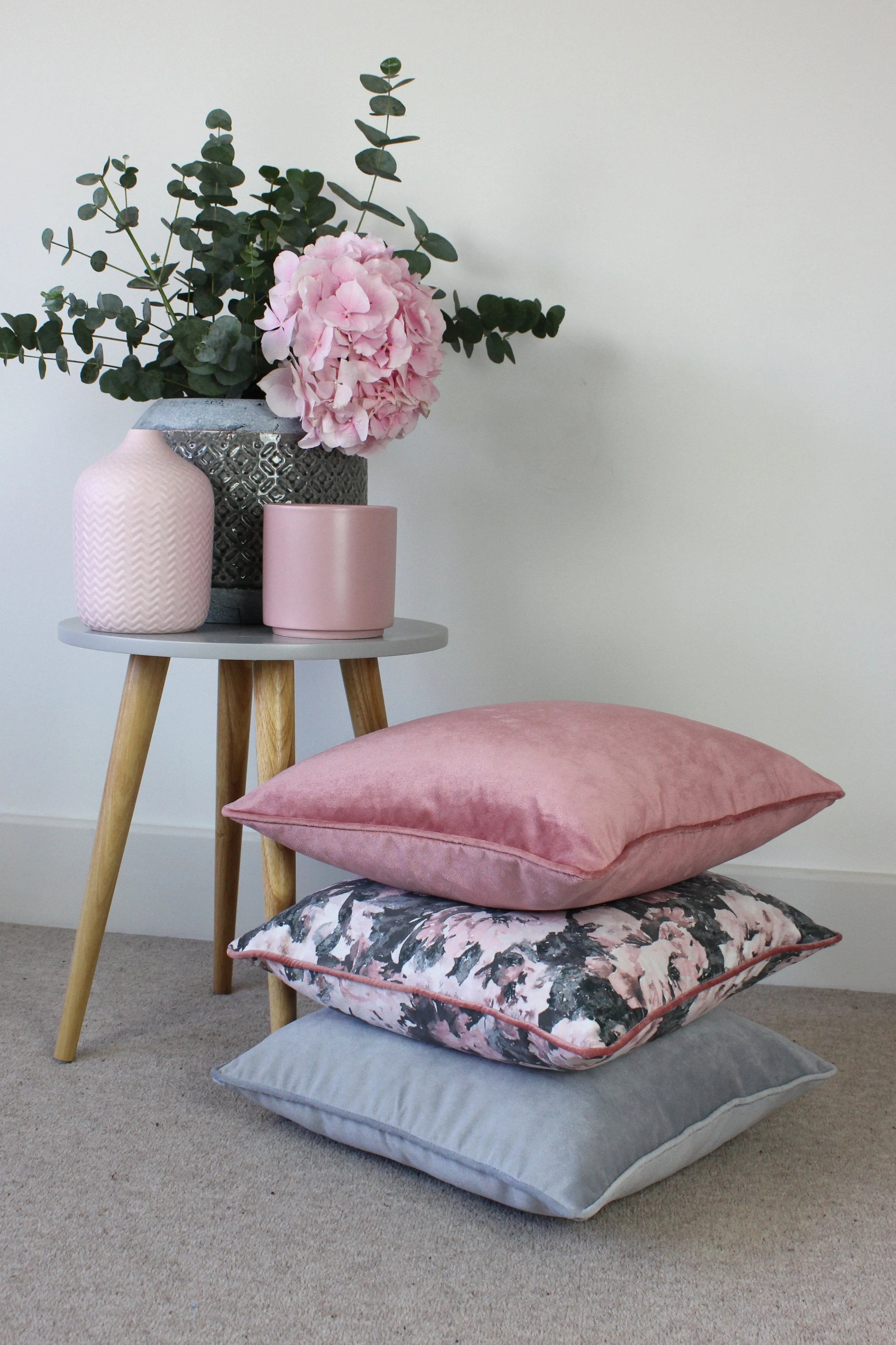 Matt Blush Pink Piped Velvet Cushion