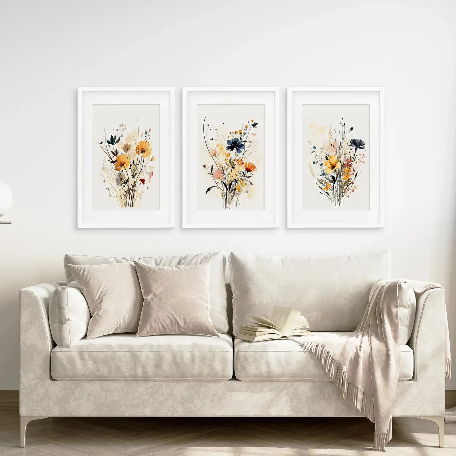 Neutral Watercolor Wildflower Art Prints Set