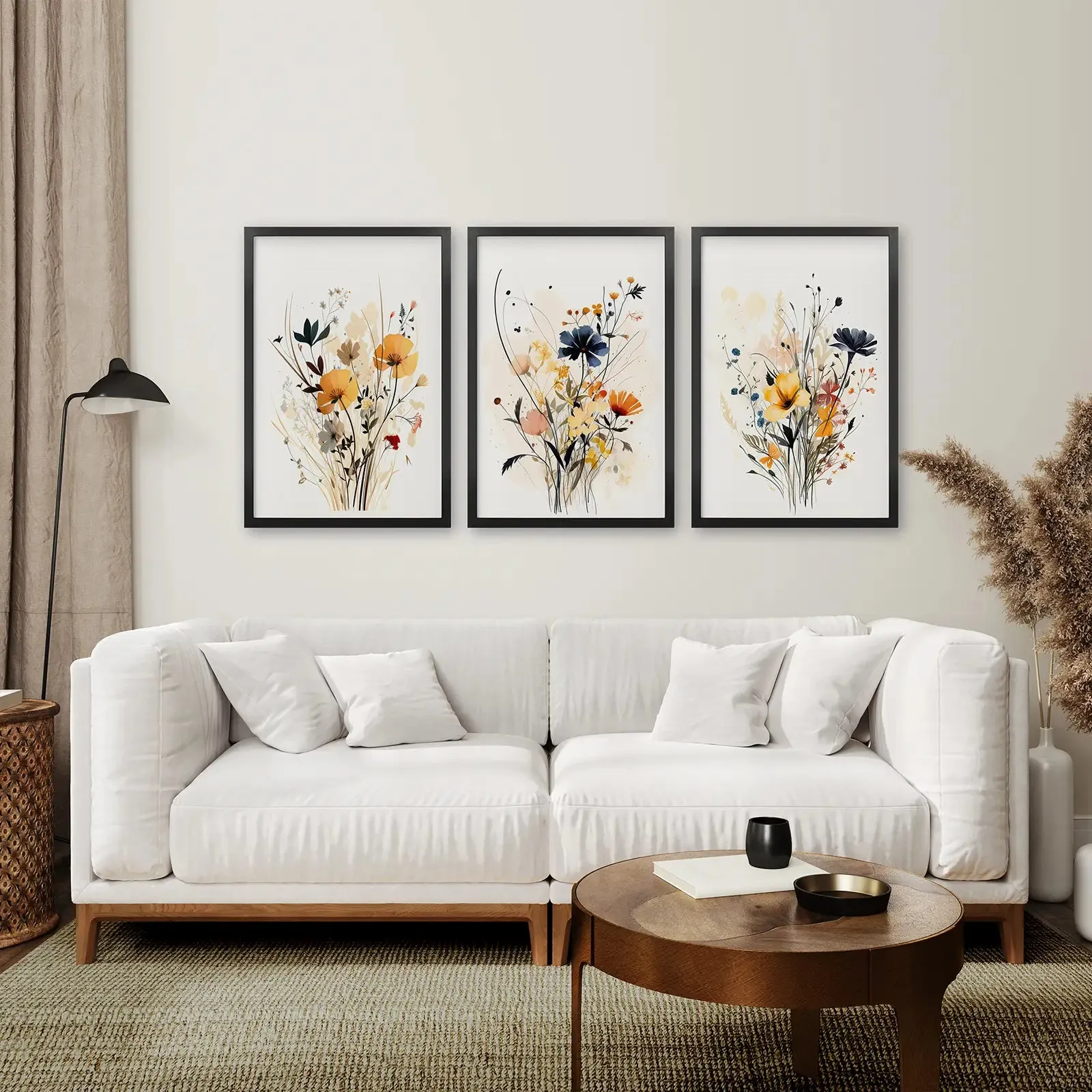 Neutral Watercolor Wildflower Art Prints Set