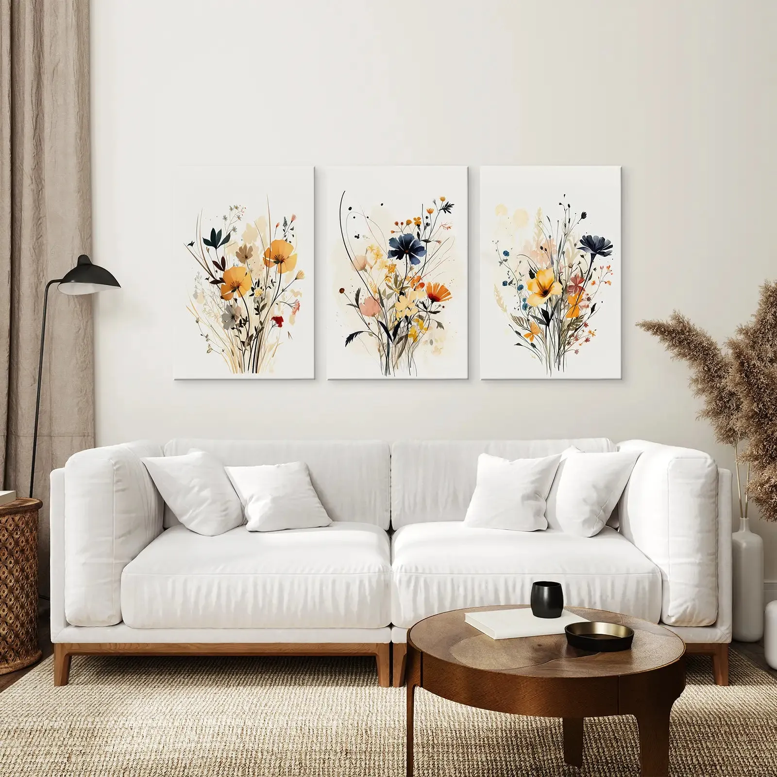 Neutral Watercolor Wildflower Art Prints Set