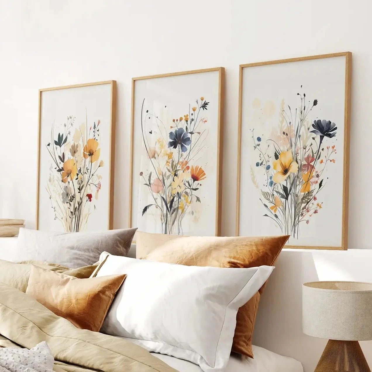 Neutral Watercolor Wildflower Art Prints Set