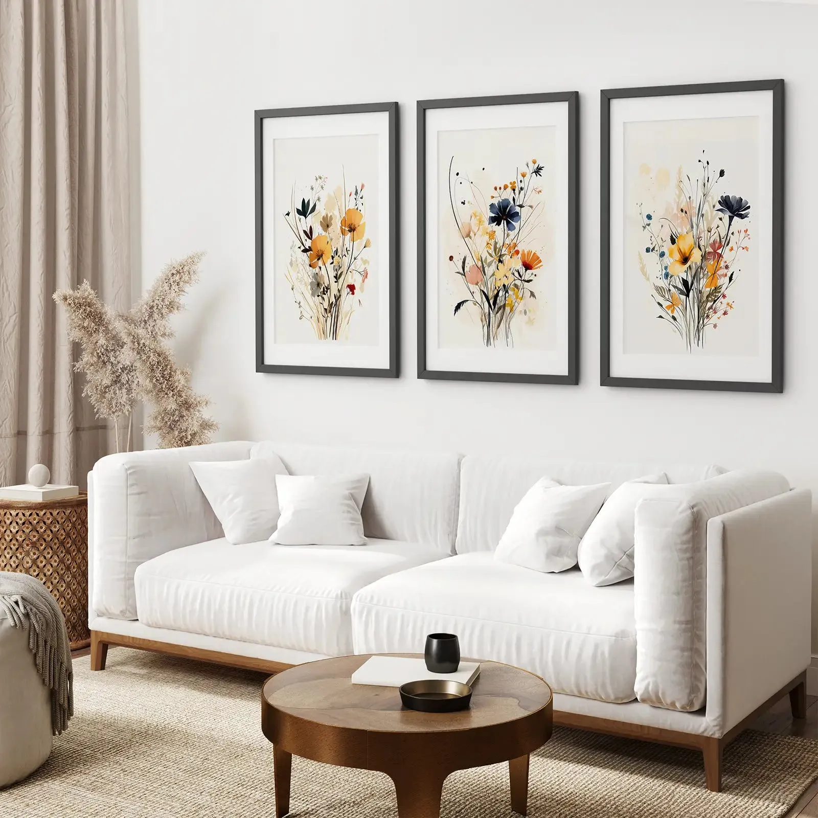 Neutral Watercolor Wildflower Art Prints Set