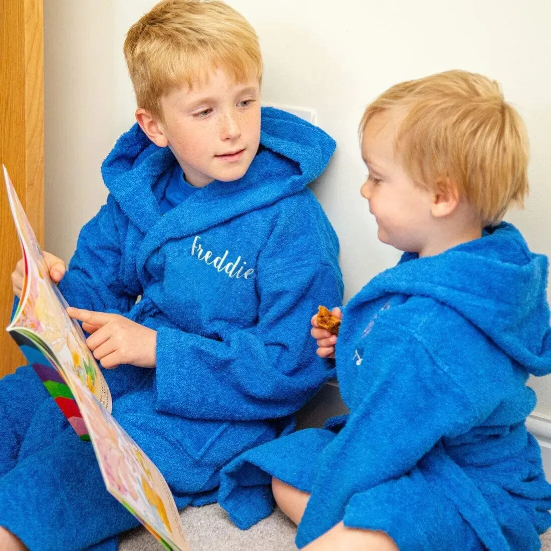 Personalised Children's Hooded Bathrobe Ages 2 to 12 - Front and Back Embroidery