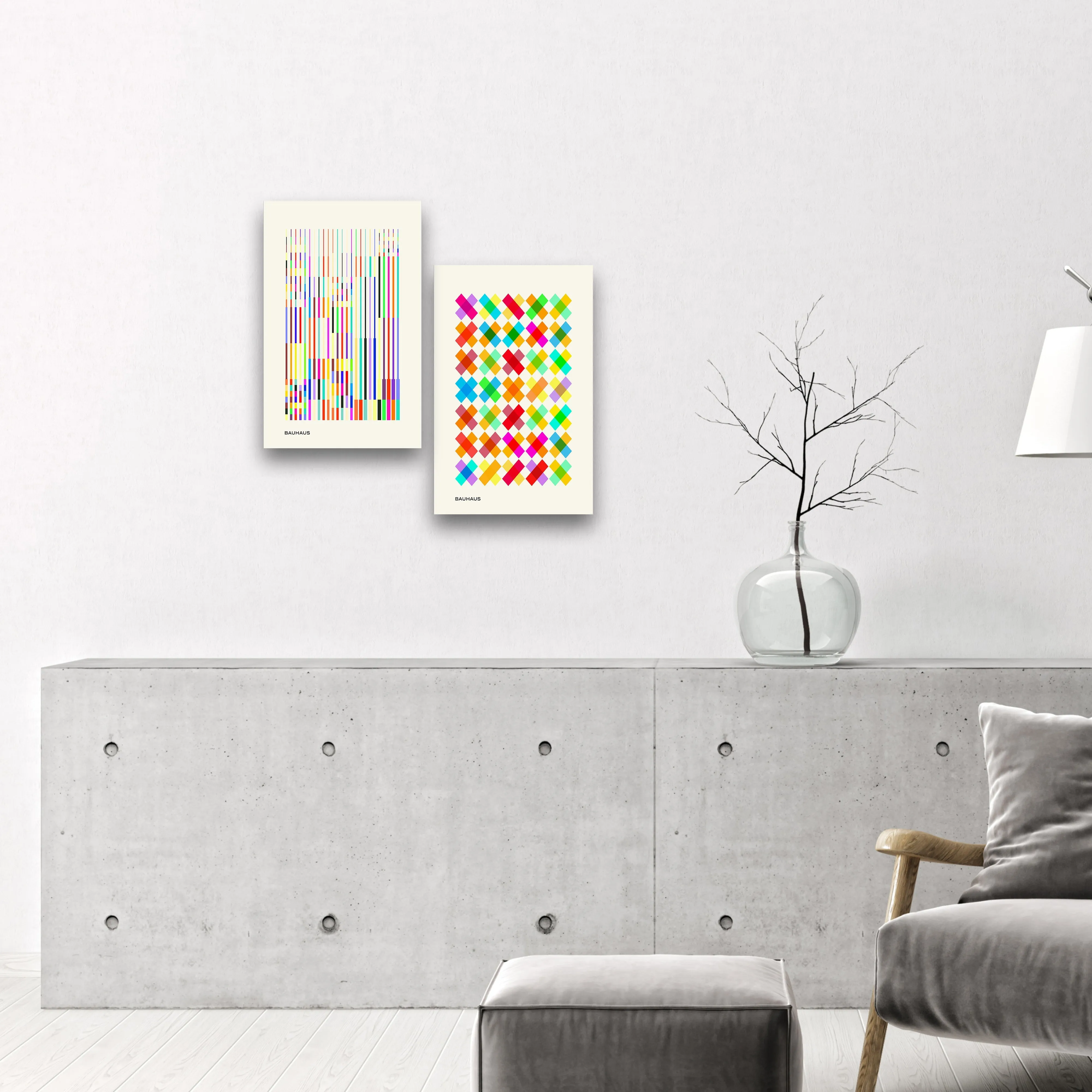 ."Bauhaus Rainbow Duo". Contemporary Gallery Collection Glass Wall Art