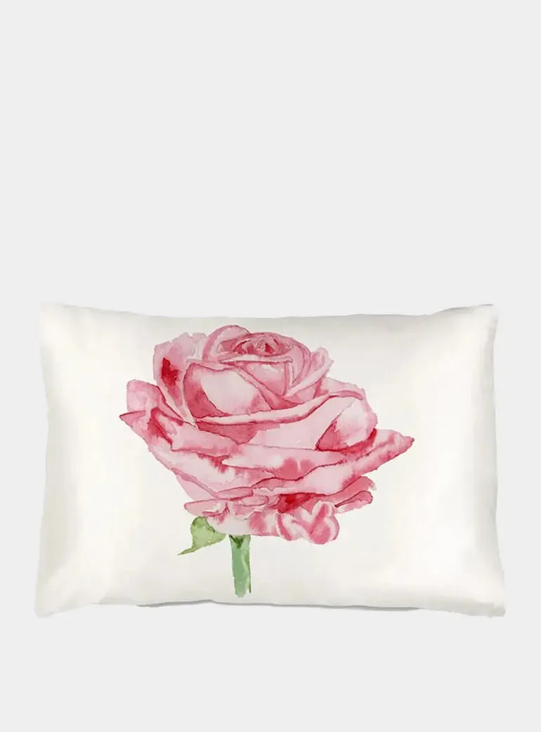 Red Watercolour Rose Silk Pillowcase