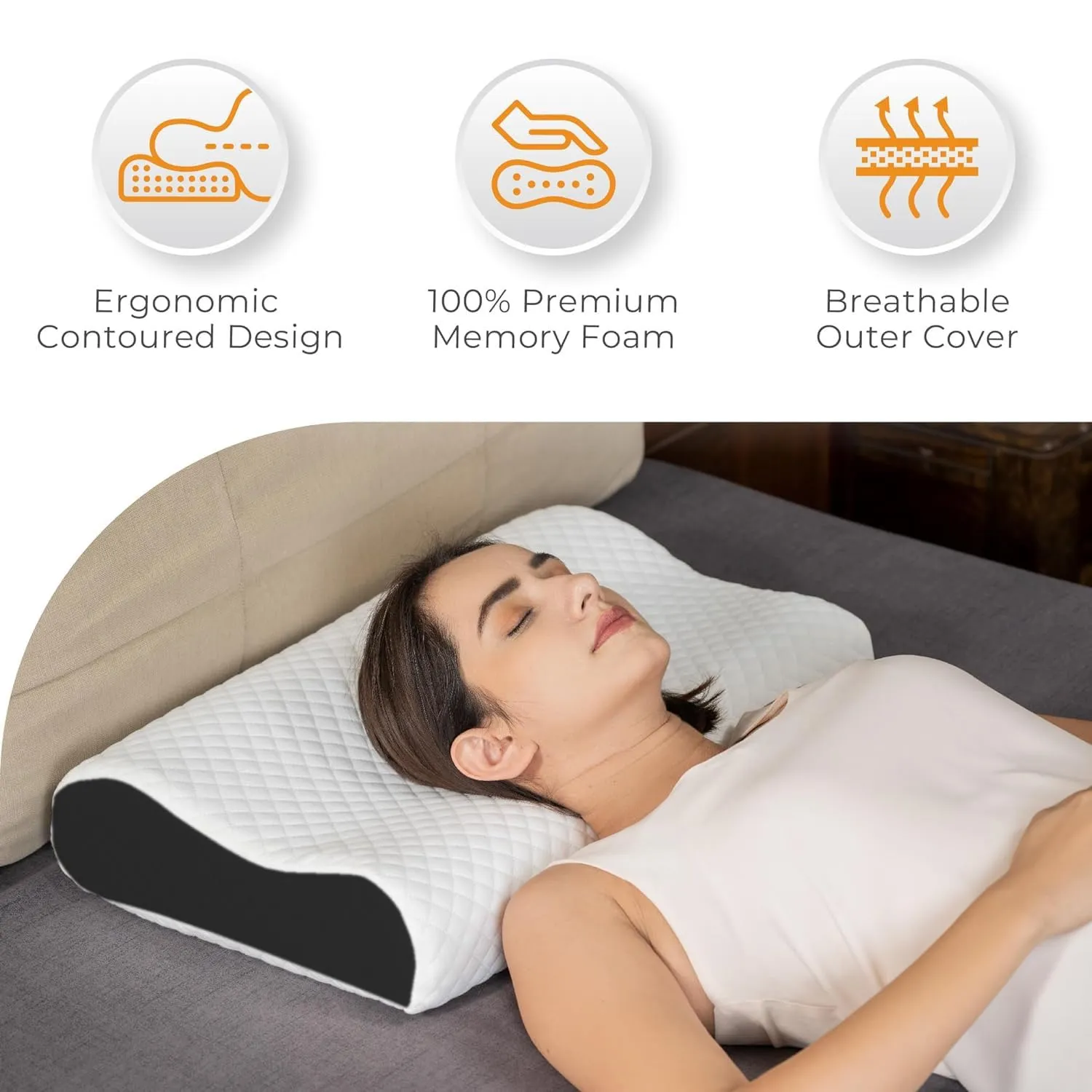 Status Contract Orthopedic Memory Foam Bed Pillow for Sleeping, Neck Pain Relief | Soft Yet Supportive| Suitable for Side & Back Sleepers