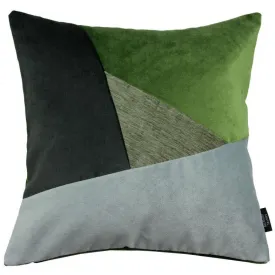 Triangle Patchwork Velvet Green, Silver   Grey Cushion