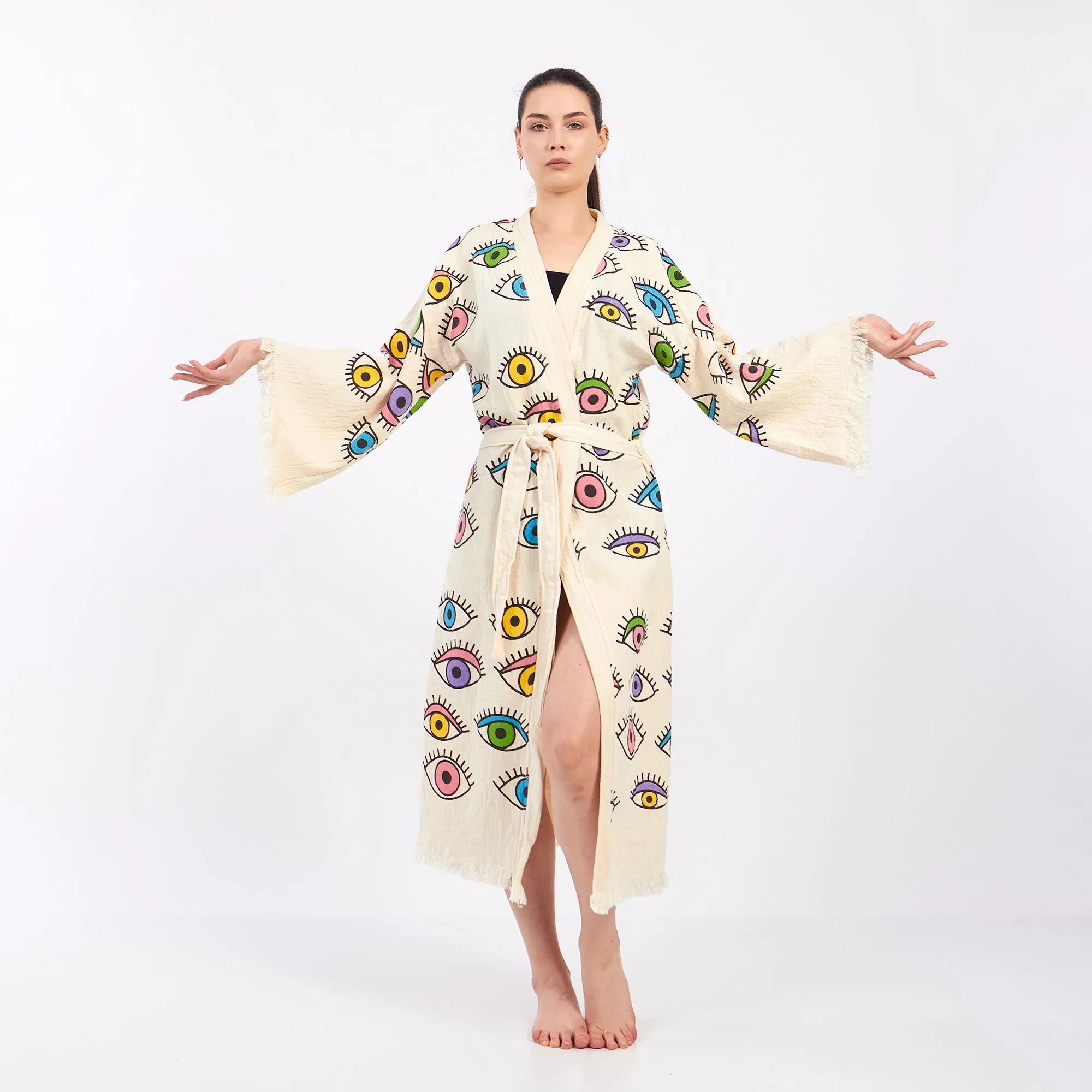 Turkish Towel Eye Kimono Kaftan Bathrobe - Eye Kimono Robe