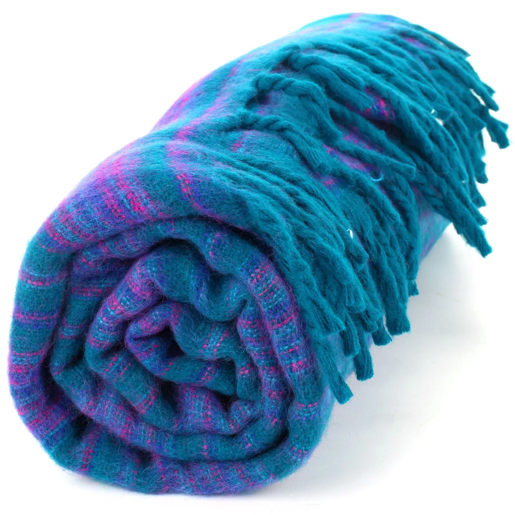 Vegan Wool Shawl Blanket - Stripe - Green Purple