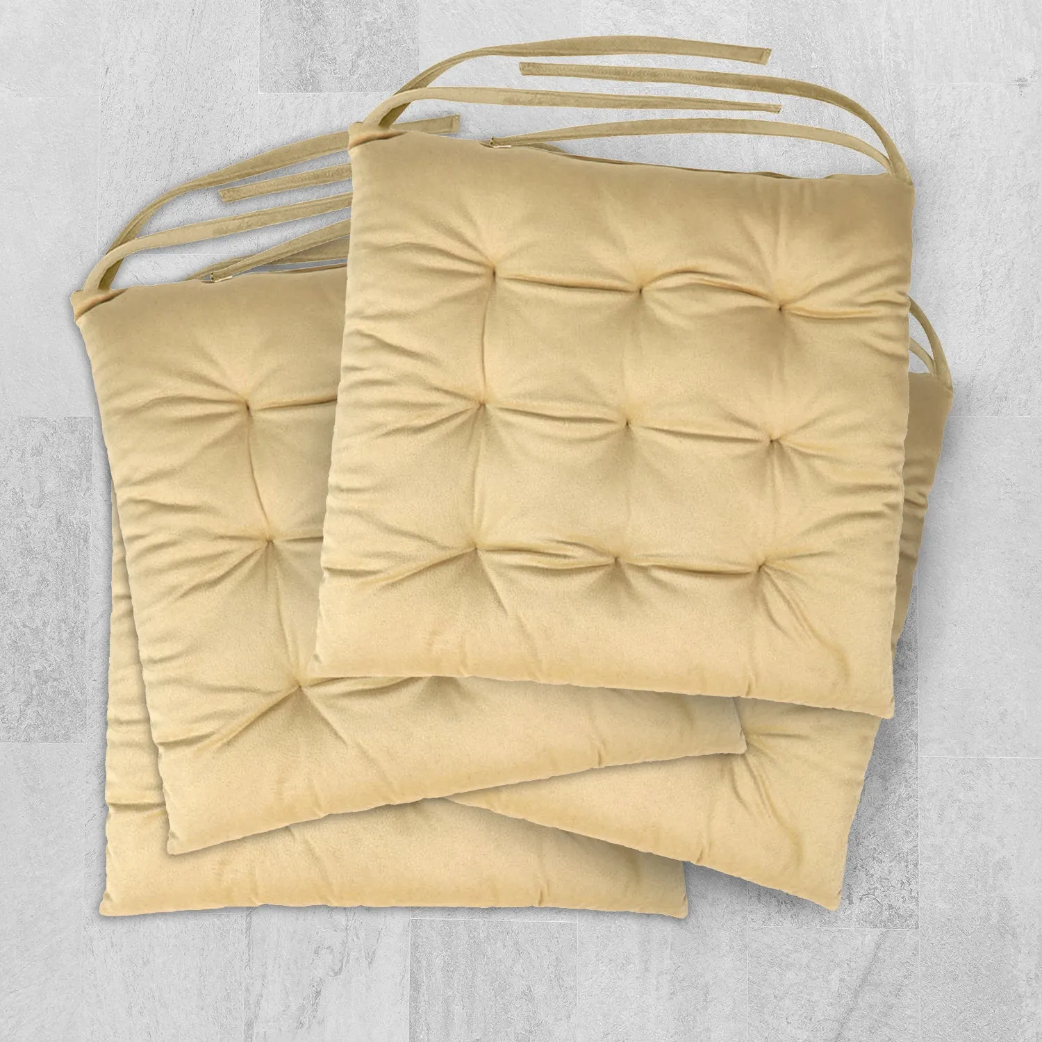 Velvet Slip Free Tufted  Chair Cushion Beige 40x40cm - Pack of 4