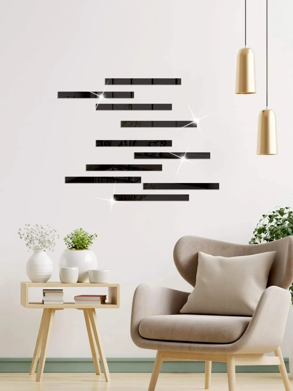 Wall1ders 20 Strip Black (Size 50 x 50 cm) Acrylic Mirror for Wall Sticker Home Living Room Bedroom Decor Stickers.