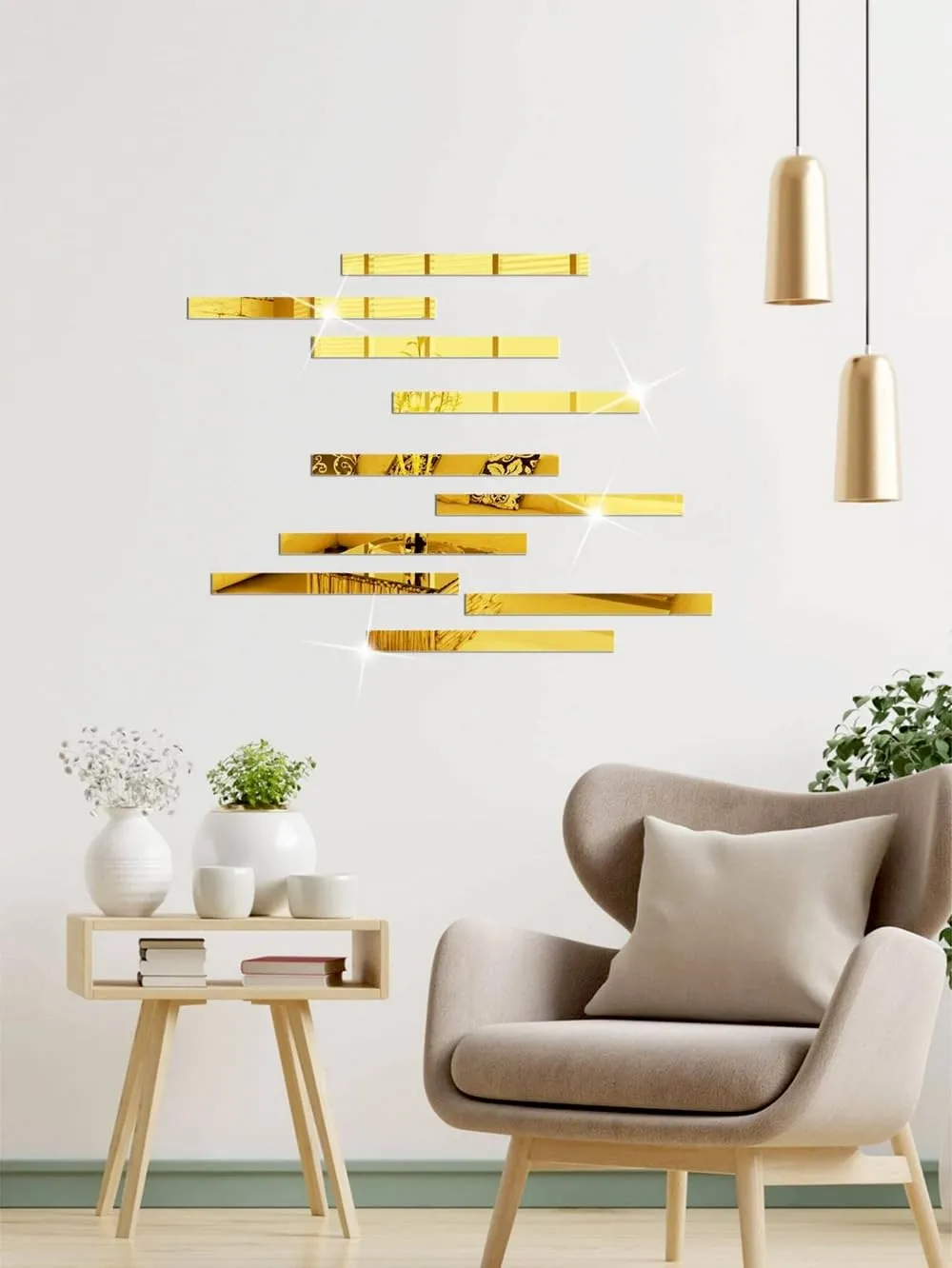 Wall1ders Om with 20 Strip Golden (Size 50 x 50 cm) Acrylic Mirror for Wall Sticker Home Living Room Bedroom Decor Stickers.