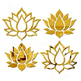 Wall1ders Small Lotus Gold (Pack of 2) Acrylic Mirror Stickers for Wall, Decorative Items Home Decoration for Bedroom, Living Room, Office, Study Room